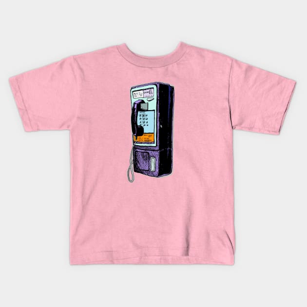 Sketchy old school retro payphone. Coin Operated Connections! Kids T-Shirt by callingtomorrow